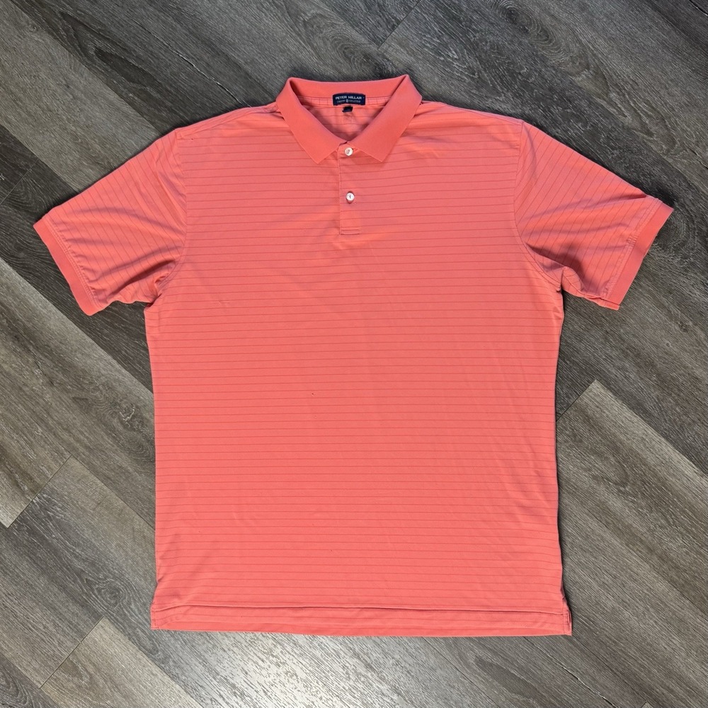 Peter Millar Shirt Men 2XL Pink Textured Pinstripe Crown Crafted GolfPerformance
